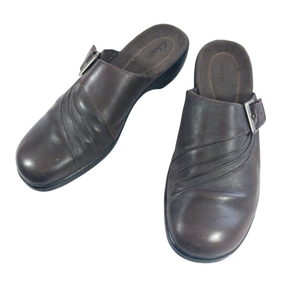 CLARKS! ULTRA PADDED ESPRESSO BROWN GENUINE LEATHER MULES, CLOGS! SZ 10M - Picture 10 of 10